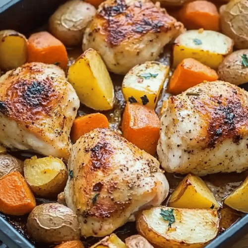 Blanc de poulet au four avec pommes de terre et carottes