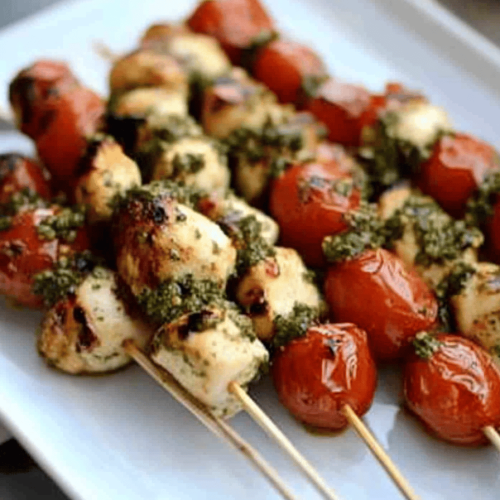 Brochettes de Poulet au Pesto et Tomates Cerises
