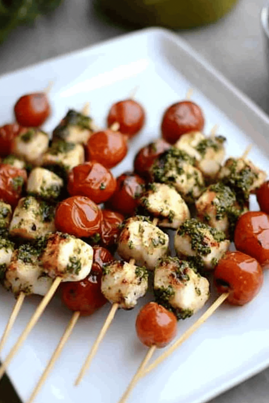 Brochettes de Poulet au Pesto et Tomates Cerises Final Dish Presentation