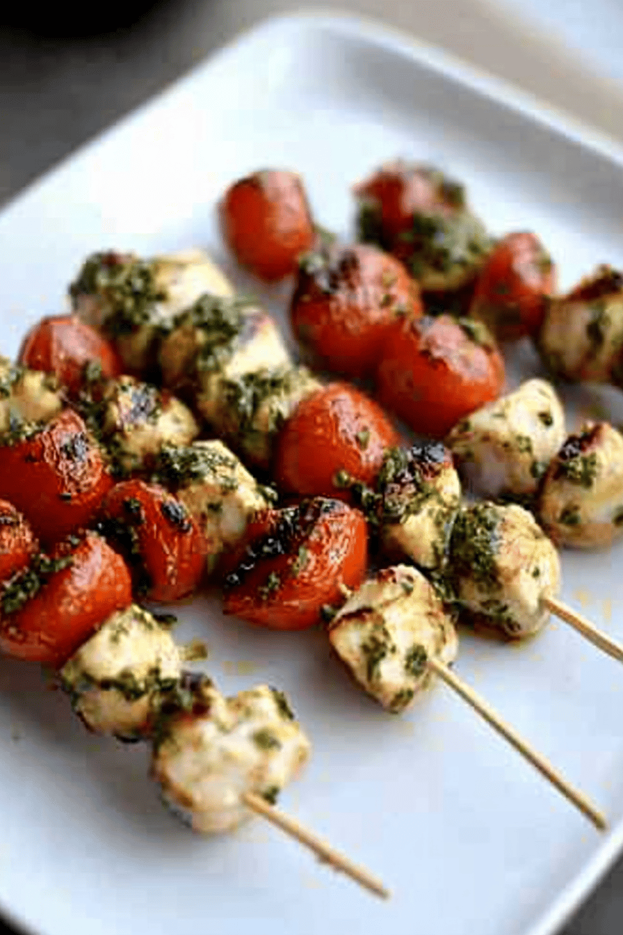 Brochettes de Poulet au Pesto et Tomates Cerises Final Dish Presentation