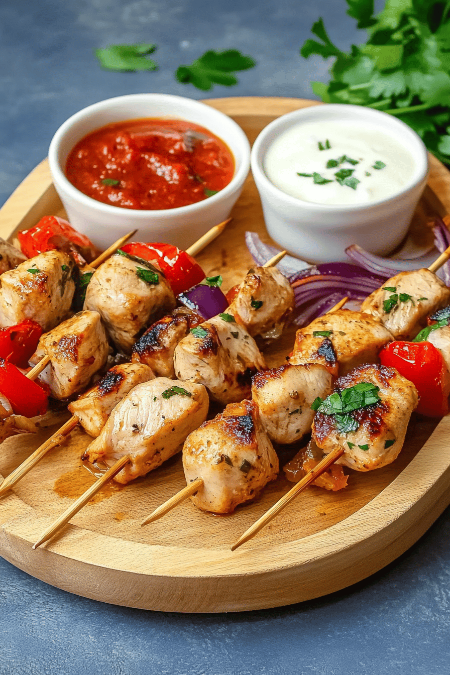 Brochettes de poulet marinées au yaourt et herbes Final Dish Presentation
