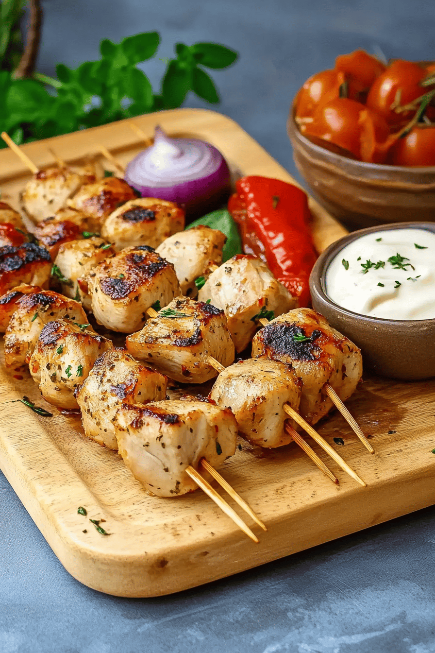 Brochettes de poulet marinées au yaourt et herbes Final Dish Presentation