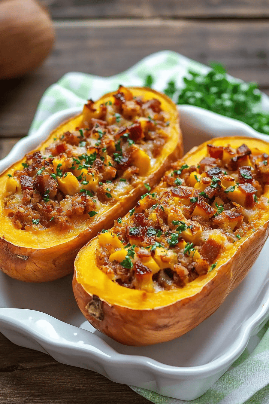 Butternut farcie aux lardons Final Dish Presentation