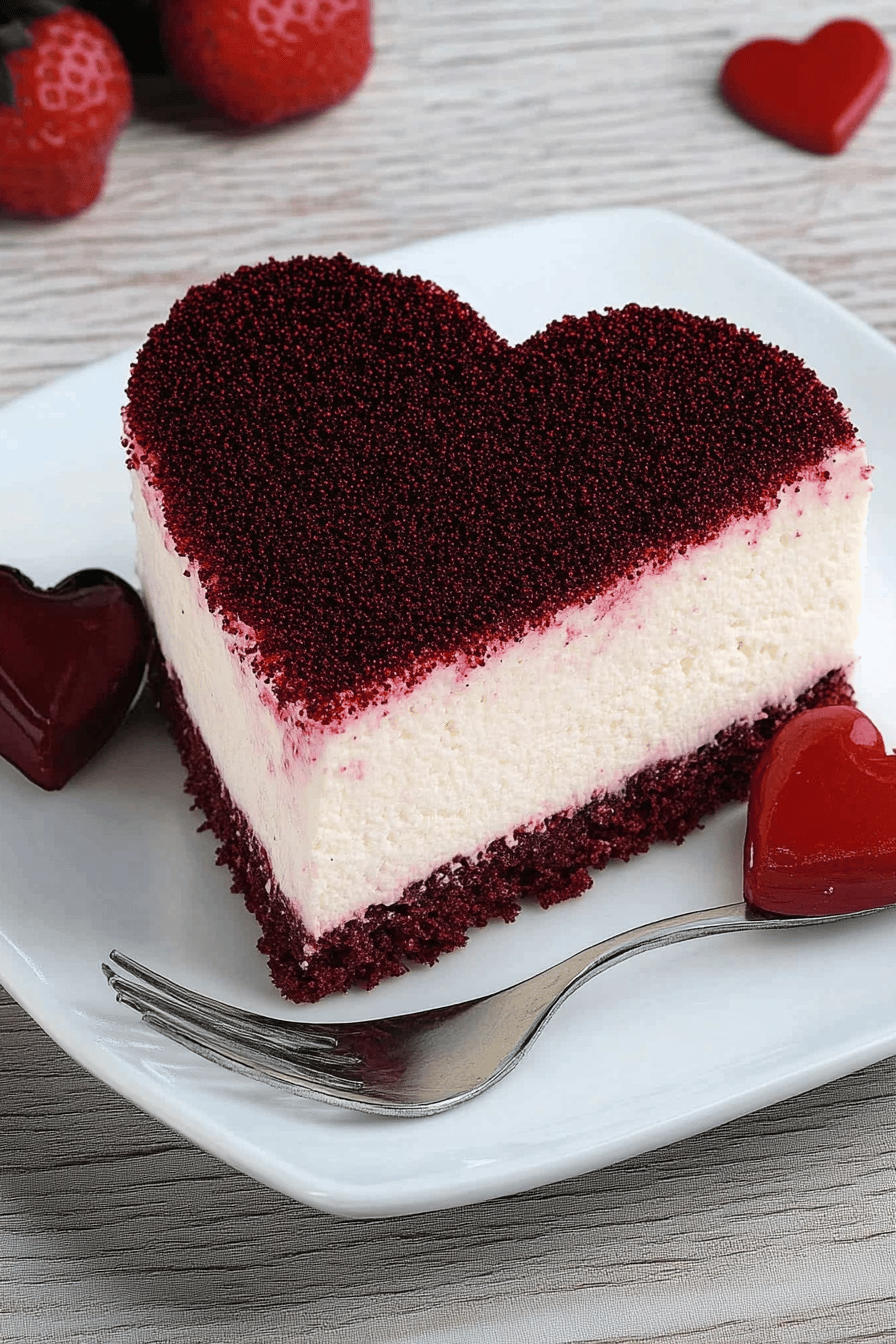 Cheesecake aux fraises en coeur pour la Saint-Valentin Final Dish Presentation