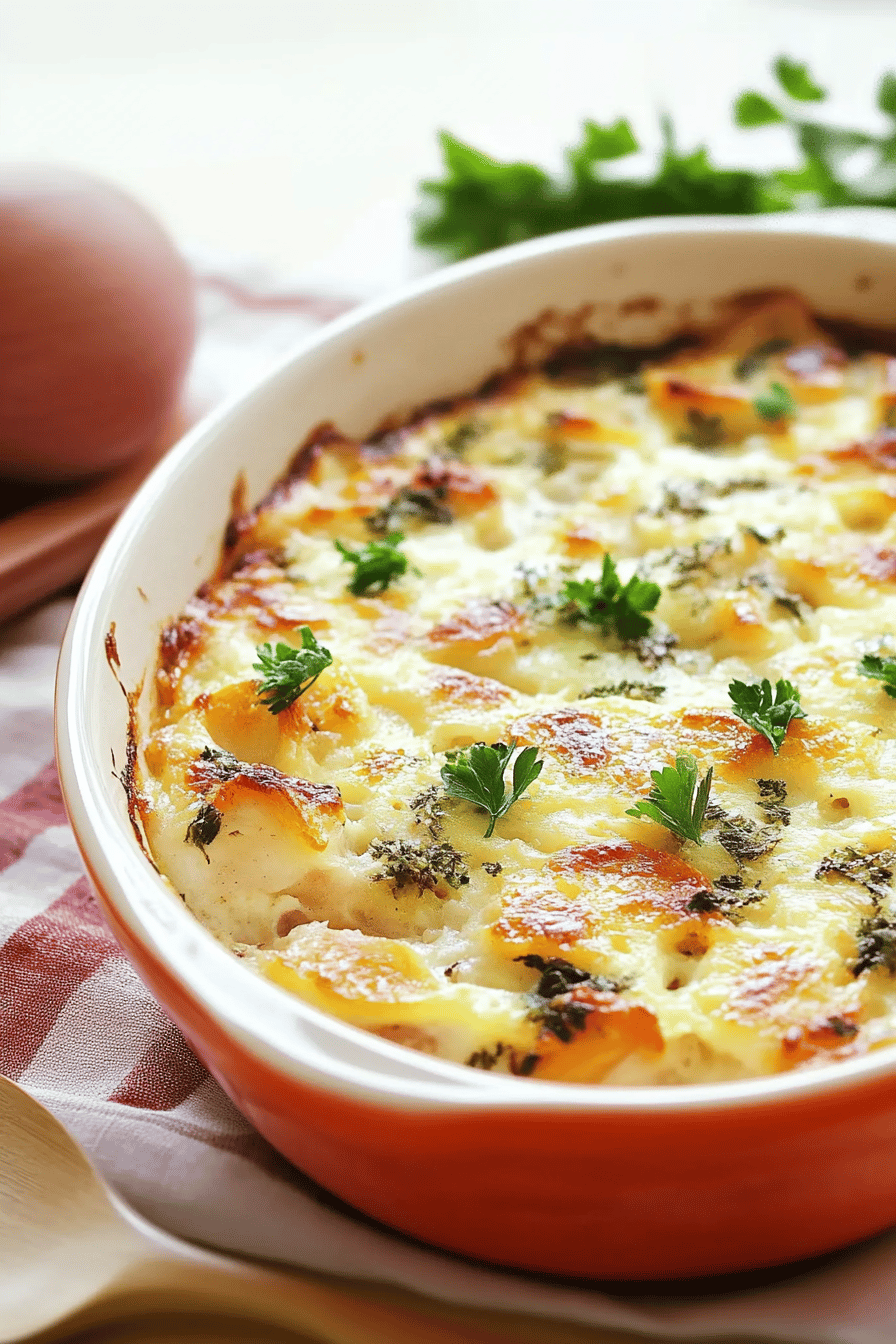 Gratin de chou-fleur et poulet savoureux Final Dish Presentation