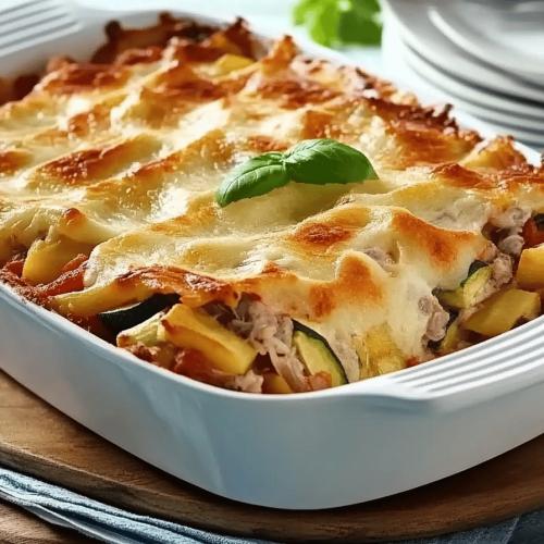 Gratin de pâtes aux courgettes et thon facile