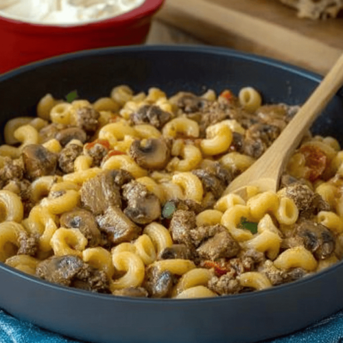 Macaronis aux champignons et viande hachée