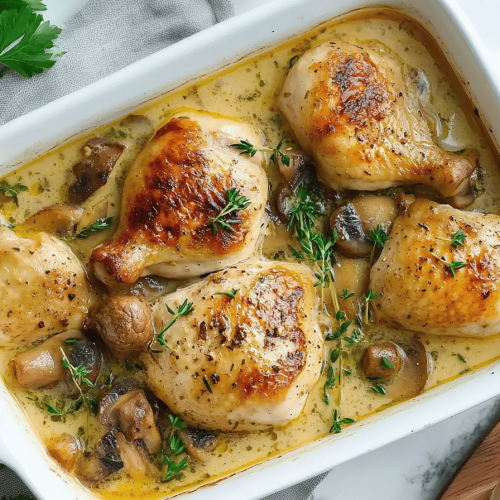 Pilons de poulet à la crème de moutarde et champignons