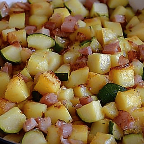 Poelee de pommes de terre et courgettes au jambon