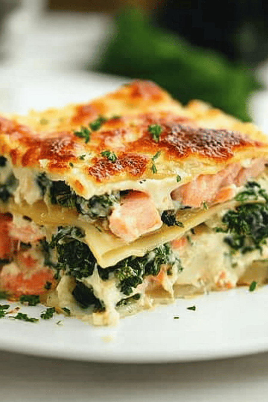 Recette facile de lasagnes au saumon et épinards Final Dish Presentation