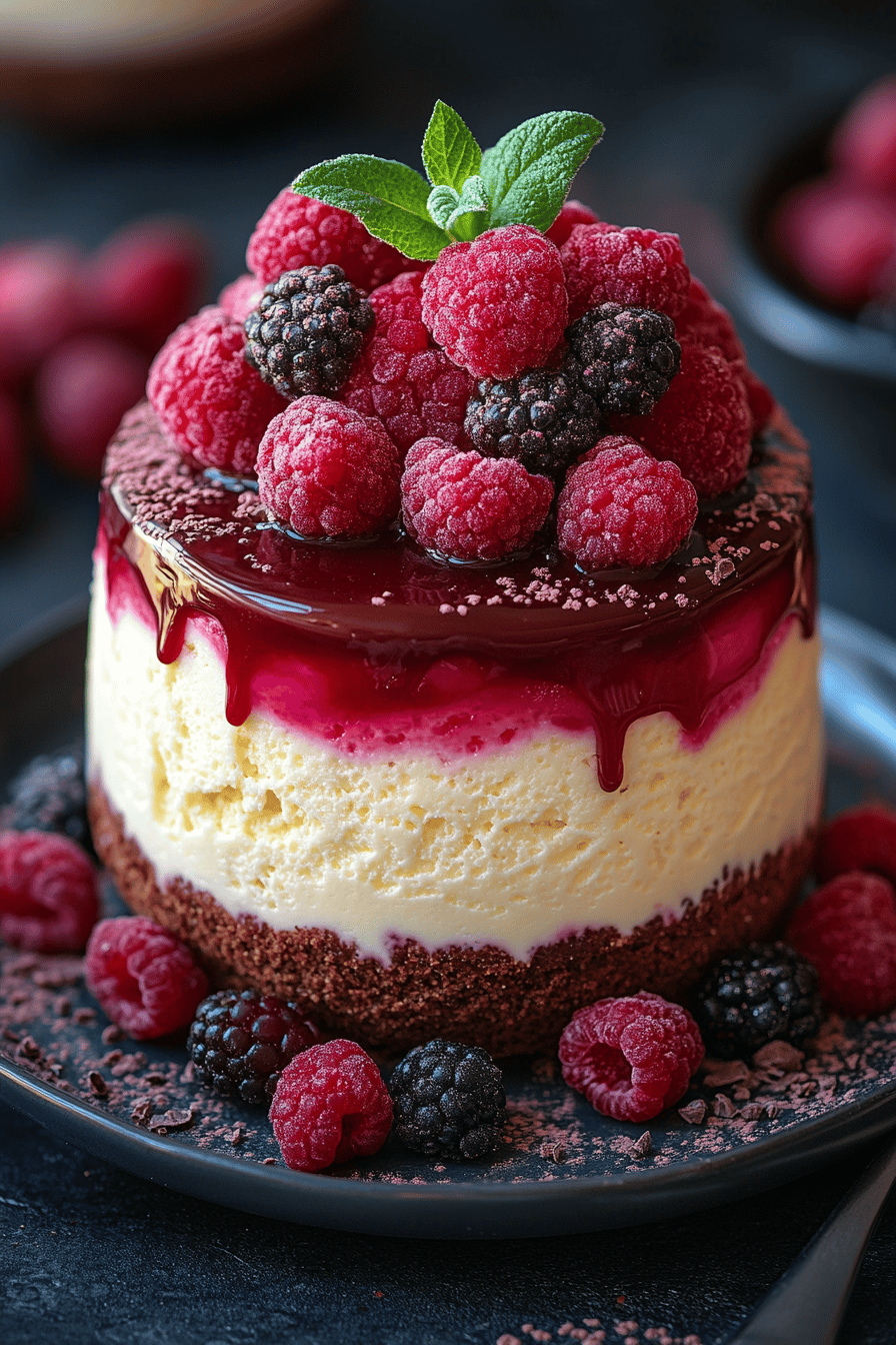 Bavarois Framboise avec Croustillant Chocolat Blanc Final Dish Presentation