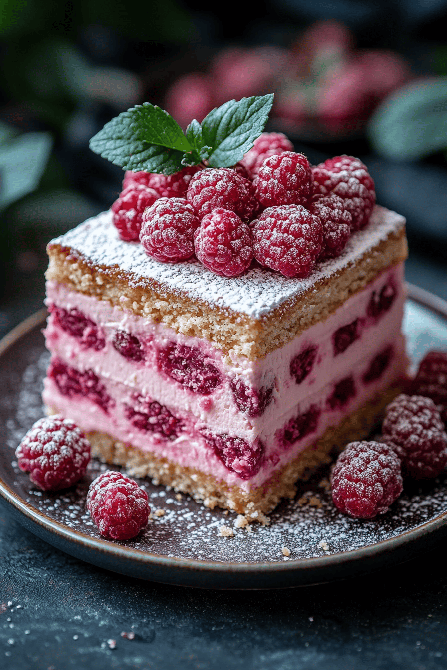 Gâteau Pistache-Framboise Un Mélange Doux et Fruitier Final Dish Presentation