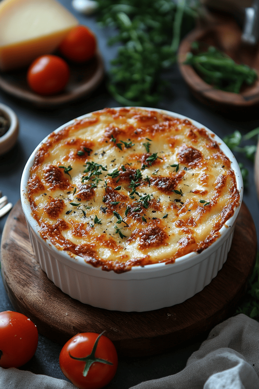 Gratin de Pâtes aux Trois Fromages et Tomates Final Dish Presentation