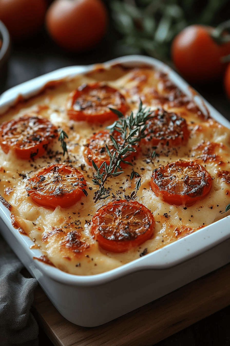 Gratin de Pâtes aux Trois Fromages et Tomates Final Dish Presentation