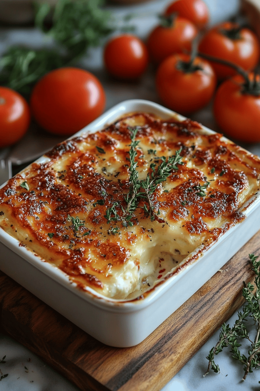 Gratin de Pâtes aux Trois Fromages et Tomates