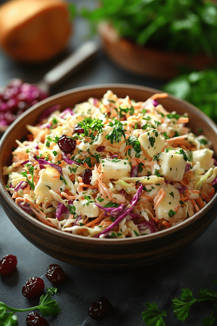Salade Coleslaw au Yaourt et Raisins Secs Final Dish Presentation