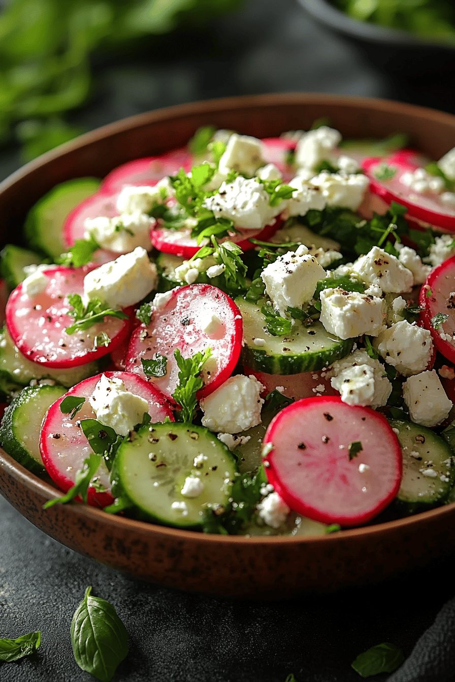 Salade Fraîcheur Concombre Radis et Feta Final Dish Presentation
