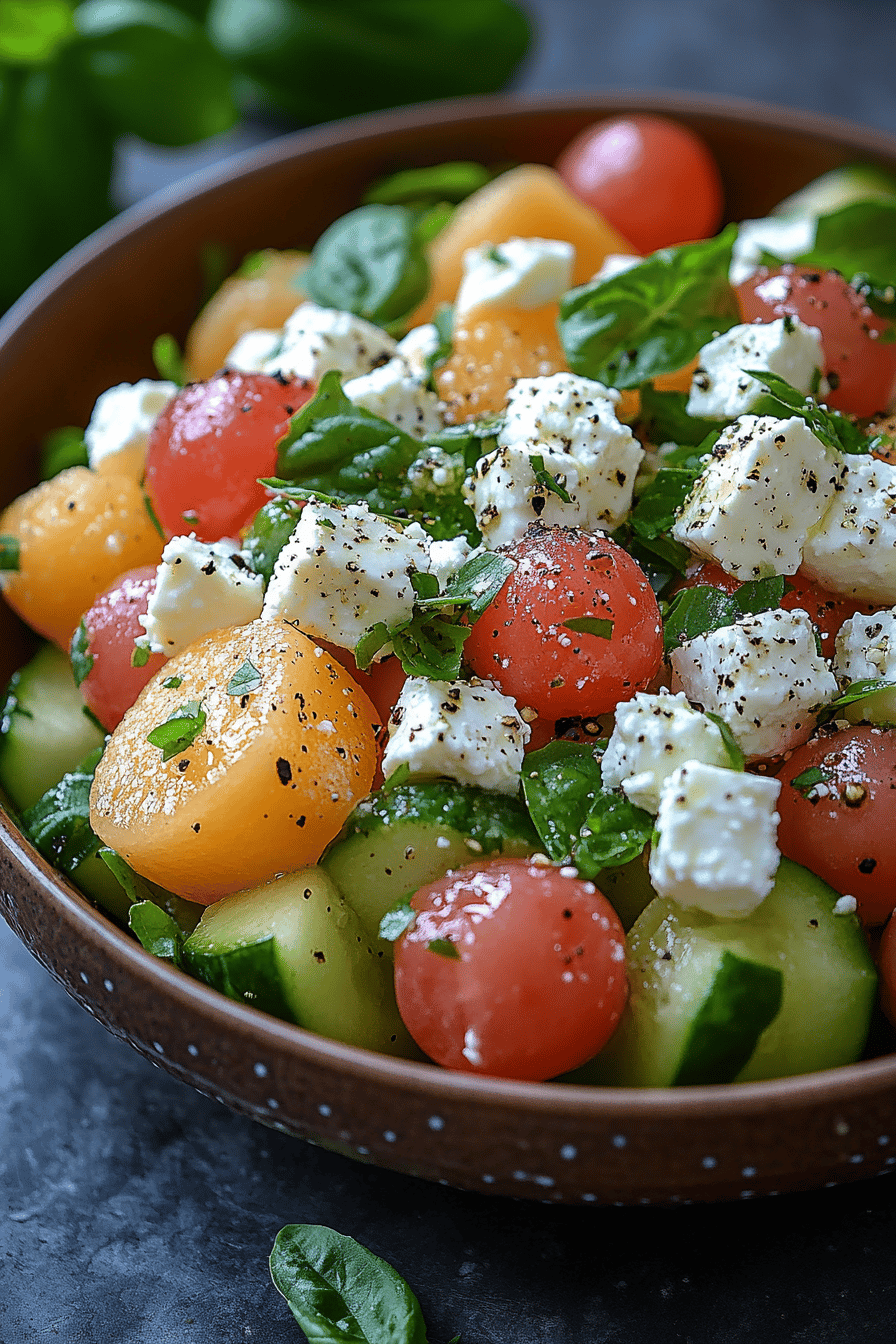 Salade Melon Concombre et Feta Fraîcheur Estivale Final Dish Presentation