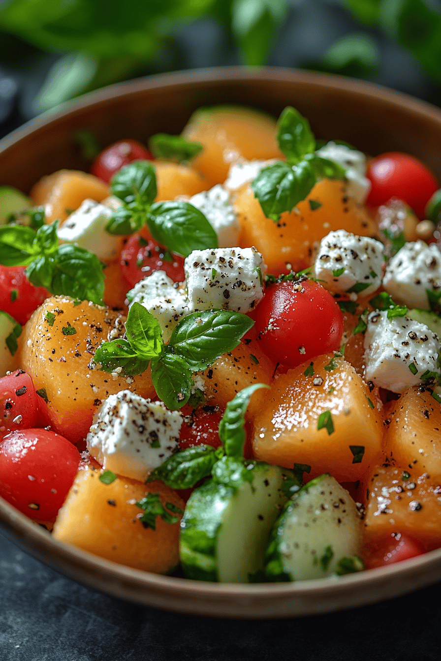 Salade Melon Concombre et Feta Fraîcheur Estivale Final Dish Presentation
