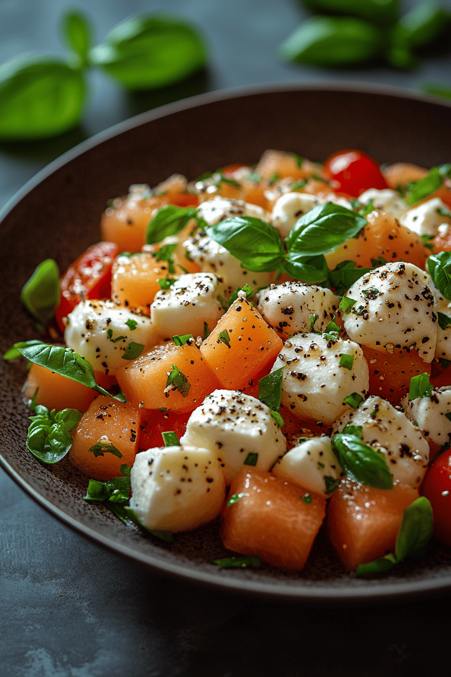 Salade Melon-Mozzarella Fraîcheur Estivale Final Dish Presentation