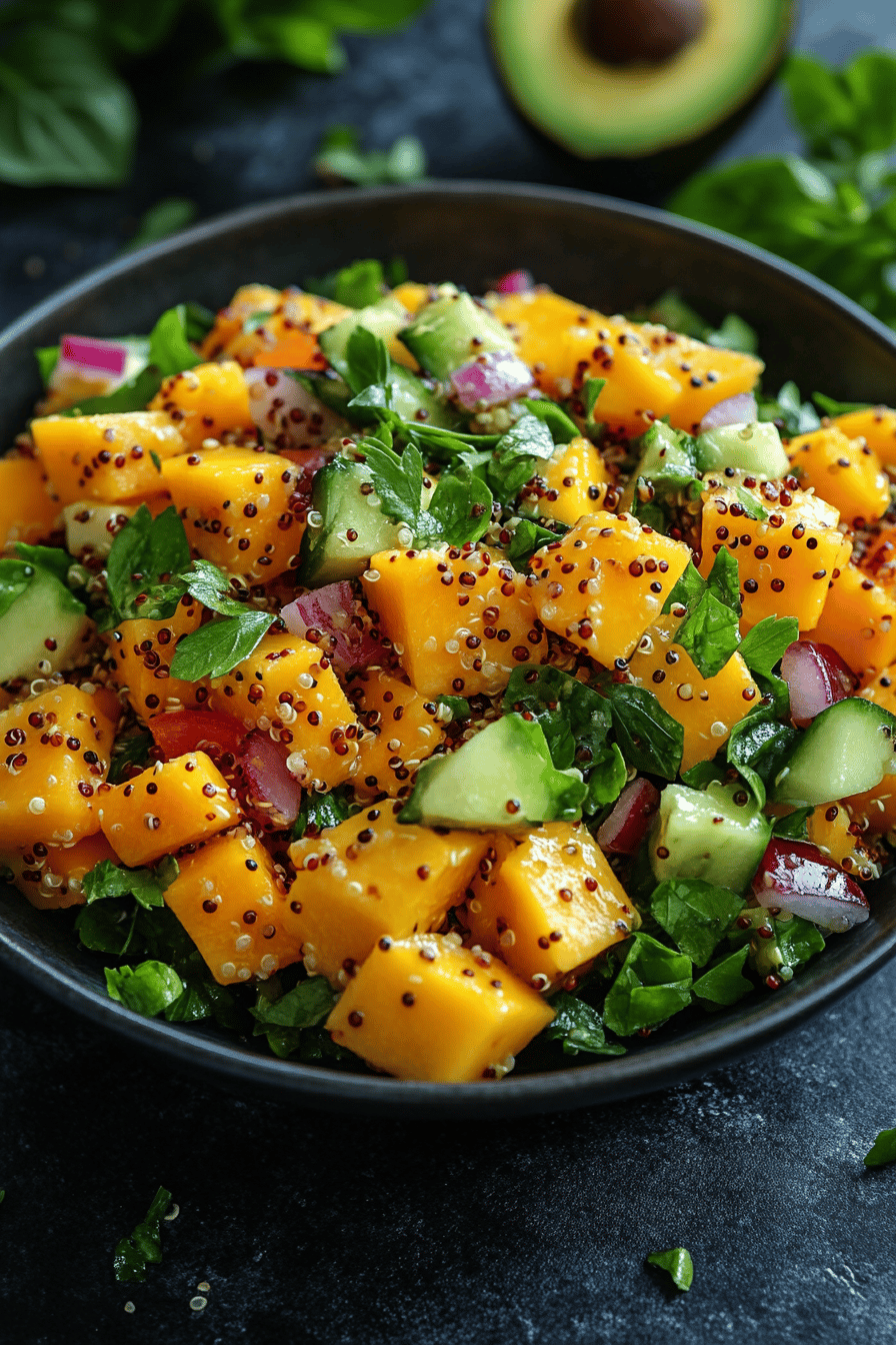Salade Printanière de Quinoa Avocat Mangue et Roquette Final Dish Presentation