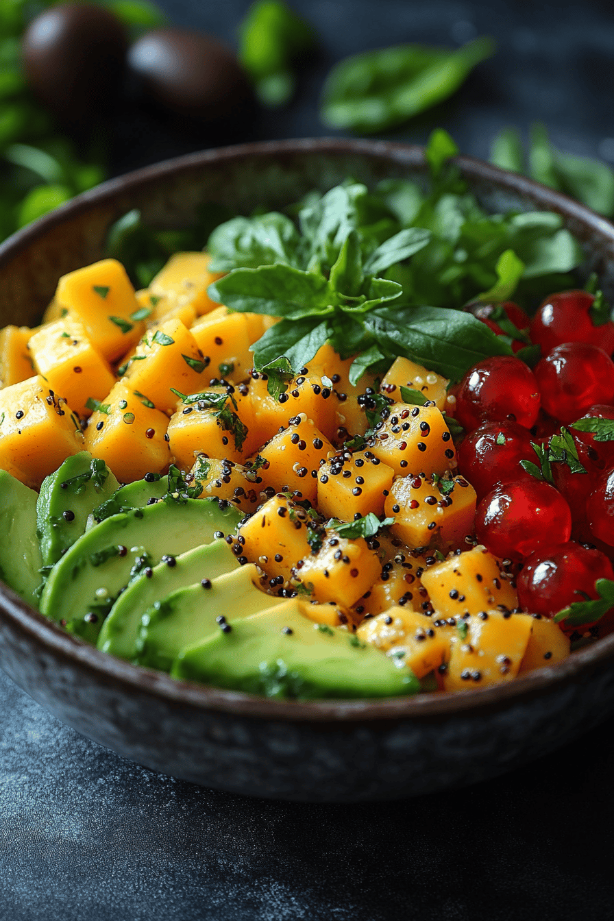 Salade Printanière de Quinoa Avocat Mangue et Roquette