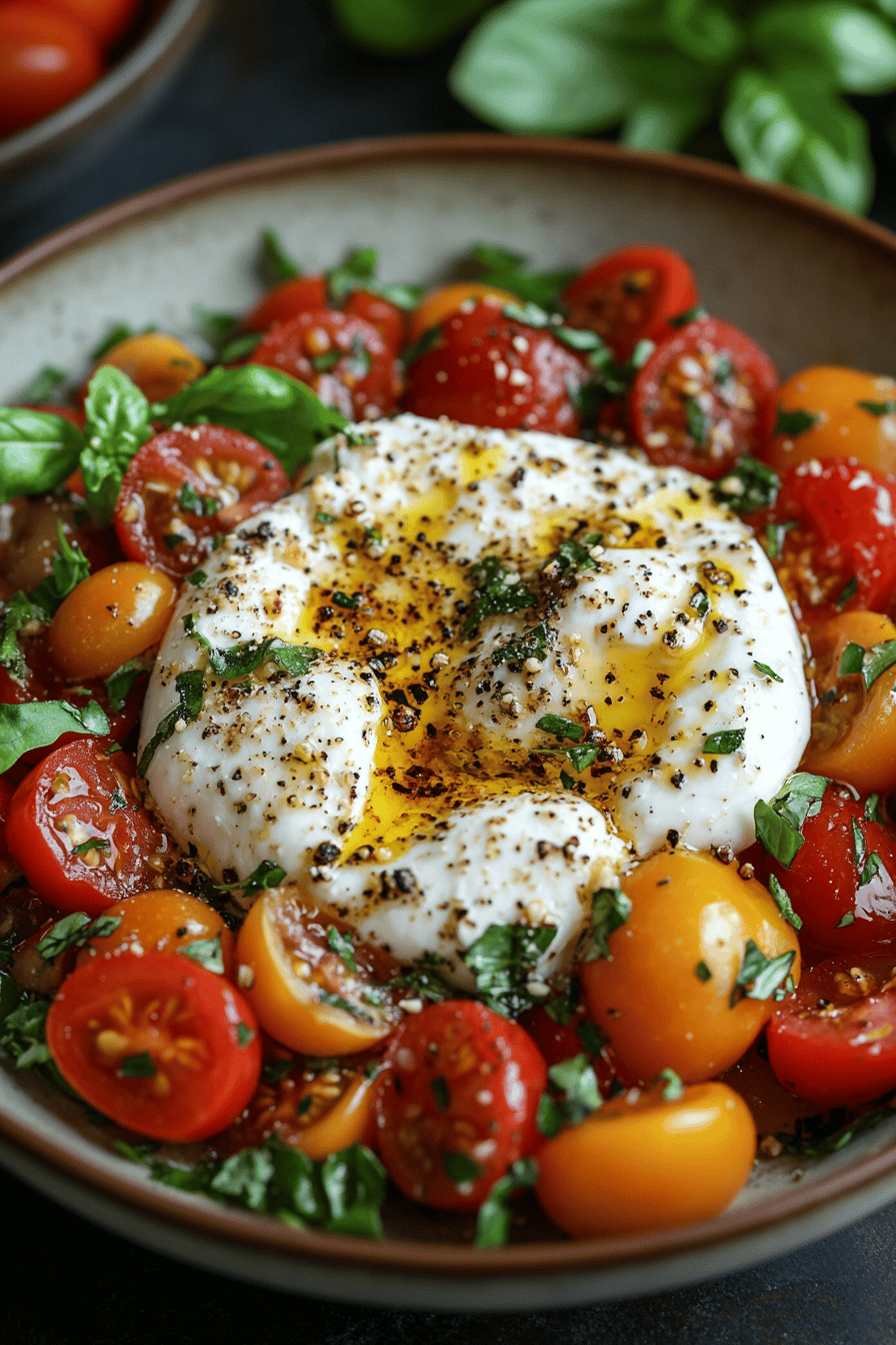 Salade d'été Burrata et Tomates Multicolores en 5 Minutes ingredients