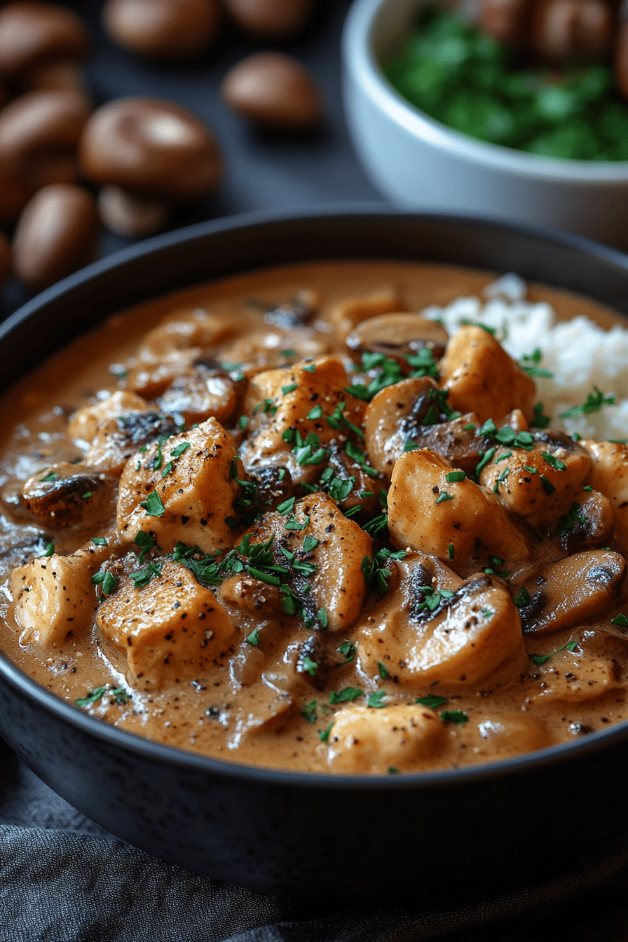 Stroganoff de poulet aux champignons délice russe Final Dish Presentation